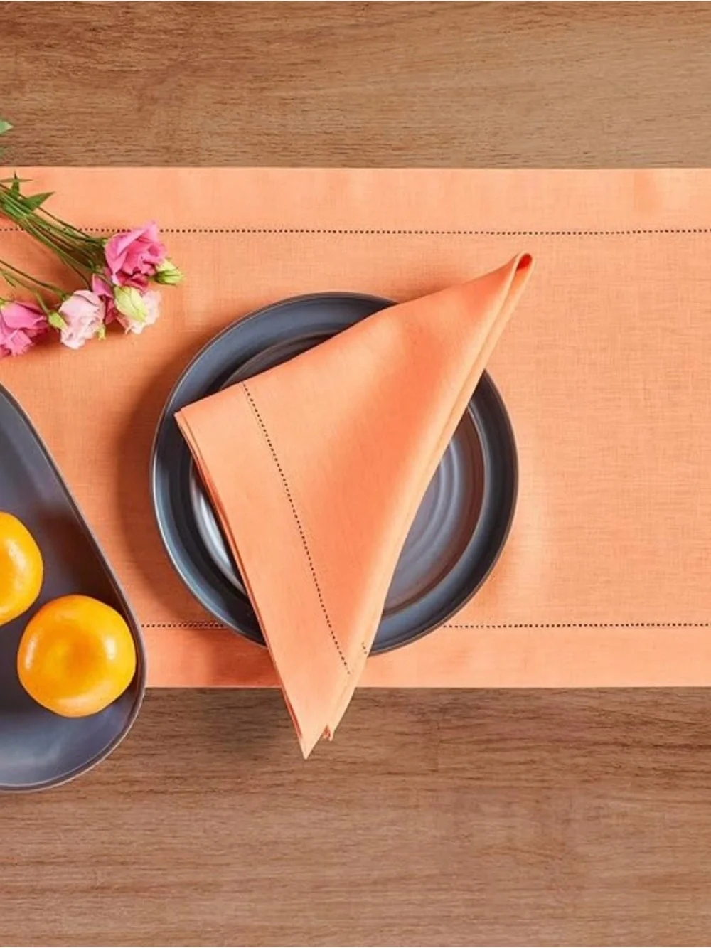 NEW Solino Home Linen Coral Table RunneR - 100% Pure Linen Hemstitch